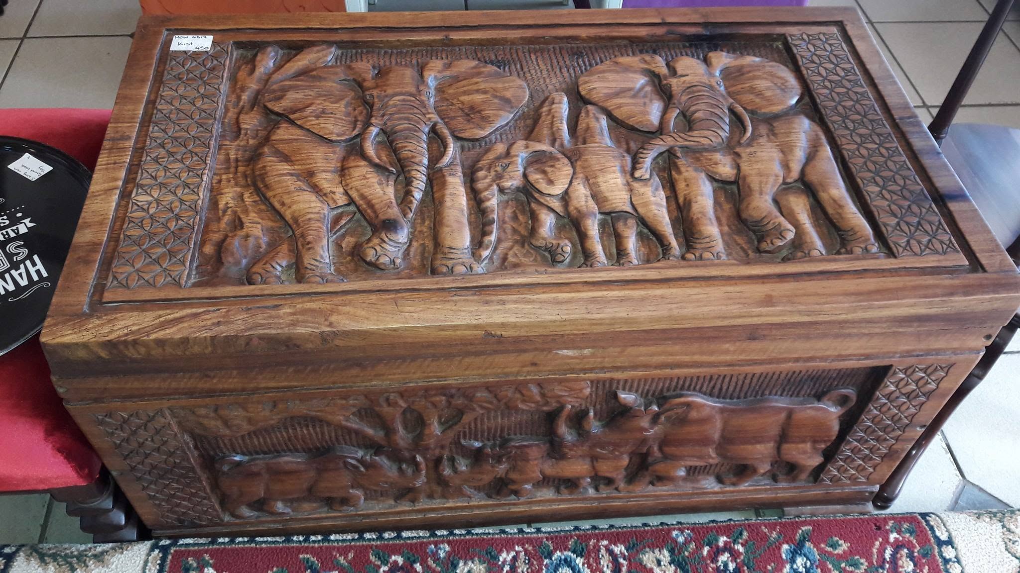 Hand-carved Elephant Kist Storage Box